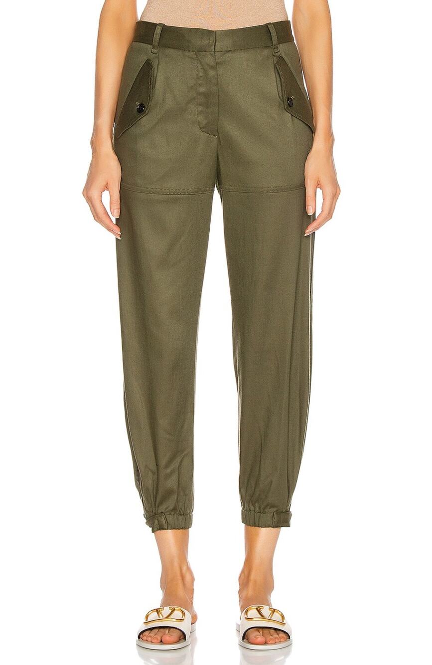 Nili Lotan Green Arliss Cargo Tapered Twill Jogger Pants Size 4